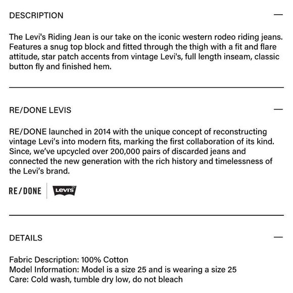 NWT $795 RE/DONE LEVI'S STAR RIDING JEAN - Picture 12 of 12